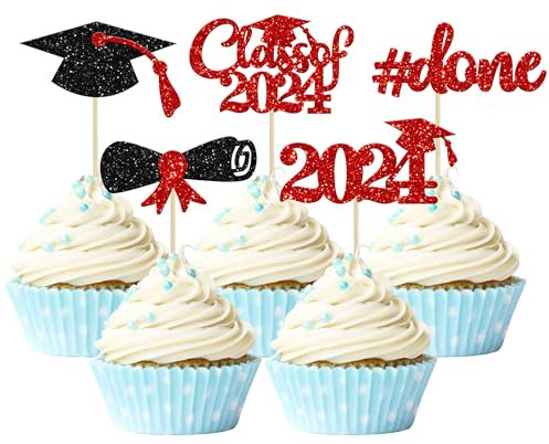 Gyufise 30 Stück 2022 Graduation Cupcake Toppers Red Glitter Class of 2022 Cake Toppers Graduation Done Cupcake Picks Grade Cap Diplom Cake Decorations for 2022 Graduation Theme Party Cake Supplies