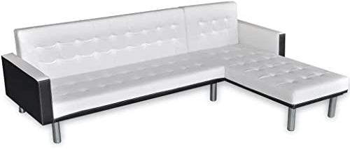 INLIFE Ecksofa mit Schlaffunktion Kunstleder Weiß