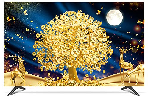 19- 80 22 Pollice da 22 Pollici da 75 Pollici Schermo televisore PC Copertura Decorativa Tenda Tenda Paesaggio Oro Albero Onda Luna Impermeabile Blu (Color : B, Specification : 58)