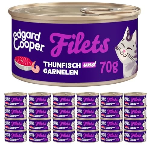 Edgard Cooper Nassfutter für Katzen, (Thunfisch & Garnele, 70g x 24), Getreidefrei, Filets für Kitten, Adult & Senior Katzen, frischer Fisch, Ergänzungsfuttermittel, sterilisierte & aktive Katzen