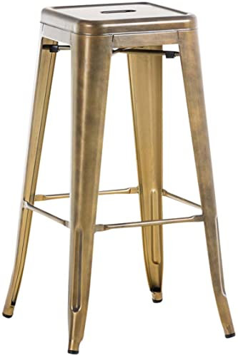TPFLiving Barhocker Joy-2 mit angenehmer Fußstütze - Gestell Metall Gold - Sitzfläche: Metall Gold