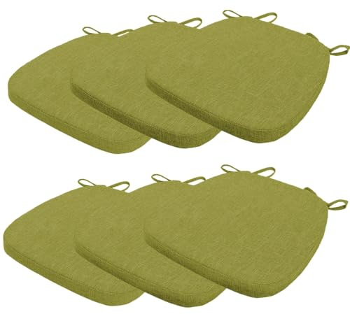 6er Set Stuhlkissen 40x38x3cm mit Bändern,Waschbare Sitzkissen Rutschfest,Stuhlauflage Stuhlpolster Sitzkissen,Abnembar Bezug Mit Reißverschluss,Ideal für Zuhause Büro Küche Esszimmer,Gras Grün