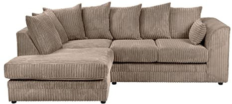 Luxury Life Dylan Jumbo Cord Fabric Sofa Set (Coffee, Left Hand Corner)