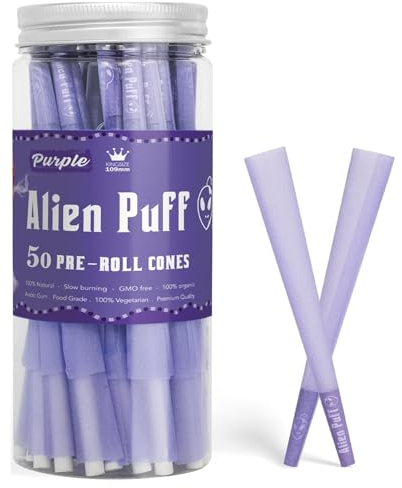 Kingsizeslim 109MM Purple Cones 50 Pack Alien-Puff Pre Rolled Cones mit Spitzen & Packschläuchen enthalten Langsam brennend und ultradünn