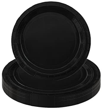 16 Pièces Assiettes Jetables Noir Assiettes Dessert Carton,Assiette Jetable 18cm Vaisselle Jetable Noir Carton,Assiette Jetable pour Camping,Pique-niques,Fêtes,Barbecues,Anniversaire Fille Garçon