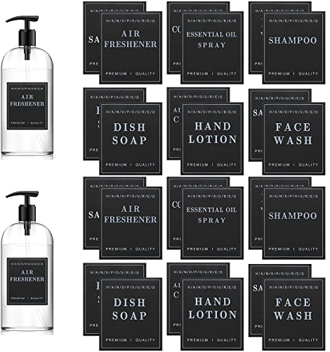 24 PCS Waterproof Labels for Bottles, Bathroom Hand Soap Shampoo and Conditioner Dispenser Label Stickers, Removable Labels for Soap, Lotion, Shampoo and Conditioner Bottles (Black)