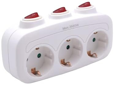 DISTRIBUX Enchufe Triple schuko de Color Blanco con Interruptor Individual con Interruptor Blanco 1 Ud