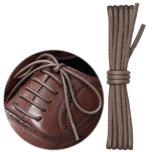 Puzeam 2 Pares Cordones Encerados Redondos Finos de Zapatos de Vestir, 3 mm Cordones Elegantes para Hombres y Mujer, Cordones para zapatos de ciudad, Business Cordones de Zapatos Marrón Claro 80 cm