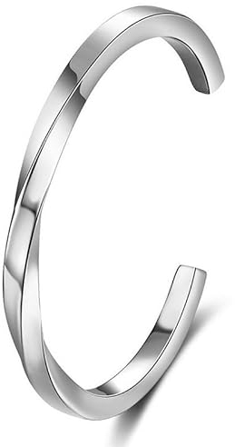 BSLVWG Männer Frauen Solid Armreif Manschette Plain Solid Open Armreif Twisted Armband für besten Freund, Manschette Armreif für Freund Freundin Geburtstag Weihnachtsgeschenke (Silber)