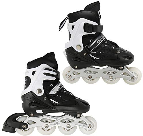 Inline Skates 4-in-1 - Schlittschuhe für Kinder und Erwachsene - ACEB7 Kugellager - Skates für Kinder verstellbar, Code M, Schwarz (Größe 35-38)