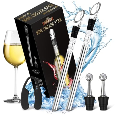 GUHAOOL Bacchetta Refrigerante per Vino 7 in 1, con 2 Asta di Raffreddamento Inox+2 Versatore di Vino+2 Tappi+Tagliacapsule per Vino, Regalo per Gli Amanti del Vino Regalo Adatto a Tutte le Bottiglie
