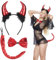 XLZJYIJ 3 Stück Teufelshörner Kostüm Set, Teufel Hörner Haarreif mit Fliege und Teufelsschwanz, Teufelsohren Kopfbedeckung, Teufelsohren Strinband für Karneval Halloween Cosplay Maskerade Party