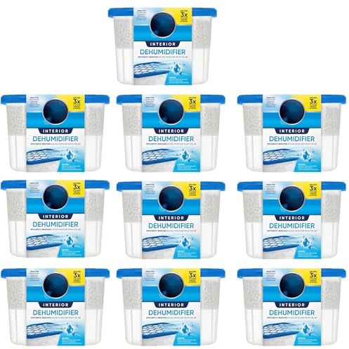 Interior Dehumidifier Pack of 10 X 500ml Stop Damp,Mould Mildew & Condensation Trap Moisture Absorber Stop Damp, for Damp Smell Remover in Wardrobe, Home, Kitchen, Garage, Bedroom, Caravan, Office