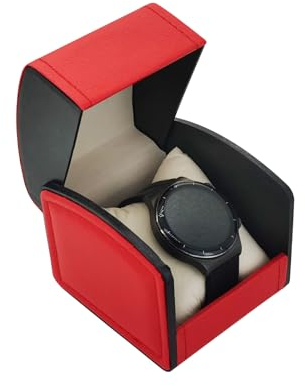 FuninCrea Watch Case, Single PU Leather Watch Travel Case Jewelry Storage Case Organizer with Removable Cushion, Portable Square Watch Box Bracelet Holder for Most Watches, Smart Watch(red)