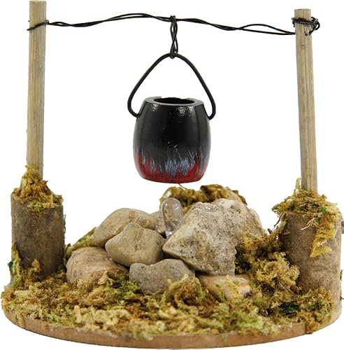 FADEDA Lagerfeuer mit Kübel u. LED (Batt. - EIN/AUS) / Höhe:7 cm/handbemalt/detailgetreue Krippen Figuren - Weihnachten Tisch Dekoration Krippe Zubehör