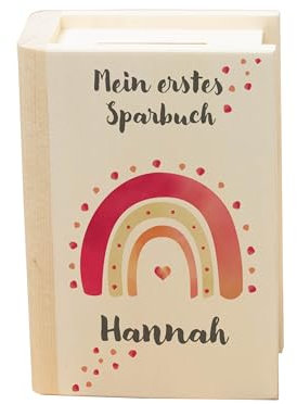 Meinkerzenshop Mein erstes Sparbuch - personalisierte Spardose aus Holz mit unterschiedlichen Kindermotiven zur Auswahl