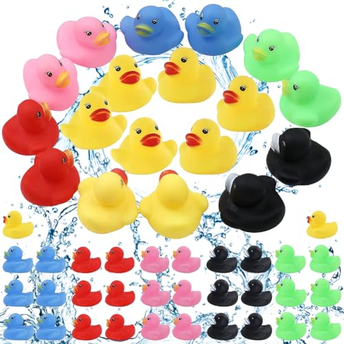 Badeente Gummi, 48 Stück Baby Bade Enten Quietscheente Badespielzeug Mini Kleine Bunte Enten Badewanne Spielzeug Baby Wasserspielzeug Badewanne für Babypartys Geburtstagspartys Strand und im Pool