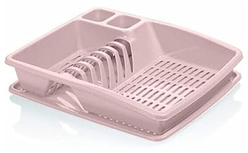 Optimal Products Plastic Large Kitchen Sink Dish Cutlery Plate Washing Up Bowls Holder Rack With Drip Tray Drainer (Pink)