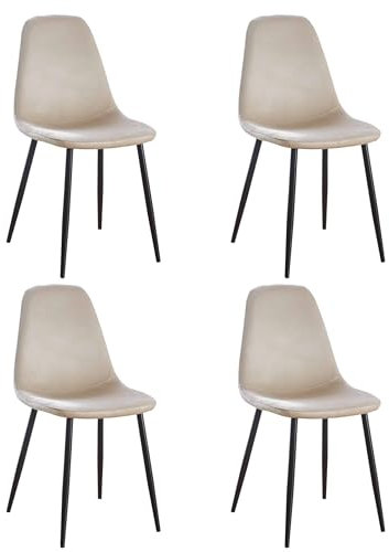 Hooma Lot de 4 Chaises Scandinaves de Cuisine, Salle à manger, Salon, Chambre, Bureau, en Velours et Métal - Beige