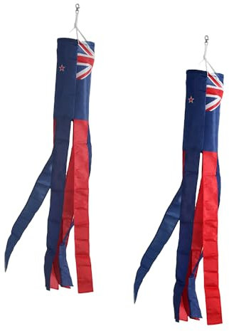 Windsocken mit neuseeländischer Flagge und neuseeländischer Flagge, 2 Stück, gestreift, für Hof- und Gartenflagge, wasserdicht, geeignet für jede Jahreszeit, 101,6 cm.