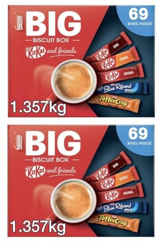 Nestl Big Biscuit Box Kitkat & Friends, 2 X 69 Chocolate Biscuit Bars - KitKat, Blue Riband, Toffee Crisp - Total 138 Chocolate Bars
