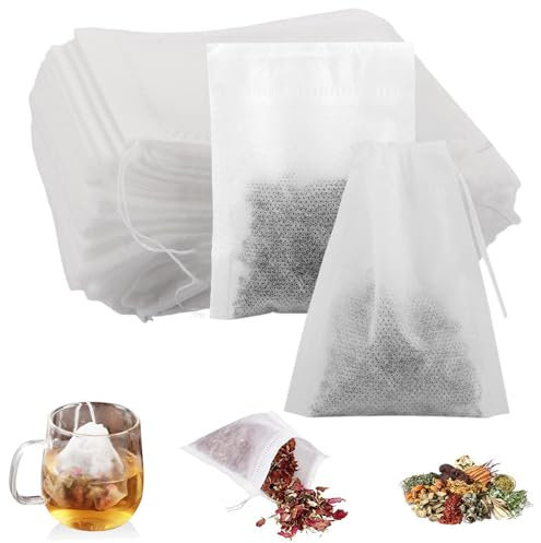 Jizxol Confezione da 300 sacchetti filtro da tè, 9 x 7 cm, per tè sfuso, filtro da tè fine con coulisse, bustine da tè per tè sfuso, spezie, caffè, polvere di erbe aromatiche.
