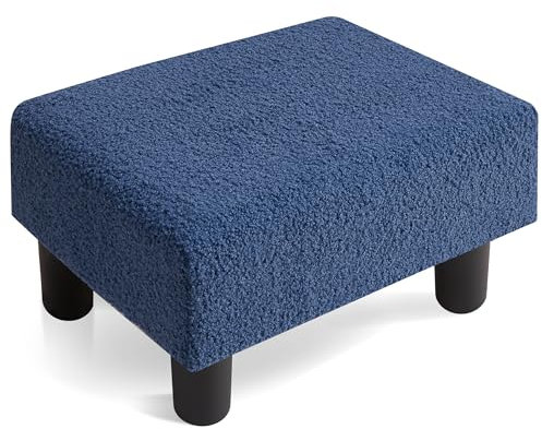 BRIAN & DANY Foot Stool Teddy Fleece, Footstool for Living Room, Small Sherpa Fabric Stool Ottoman with Legs for Entryway, Blue