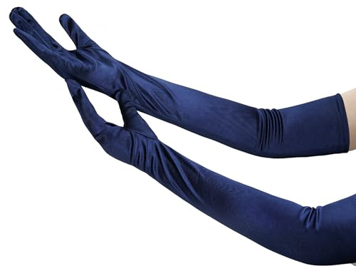 Nackiy Lange schwarze Opernhandschuhe für Damen, 1920er Jahre, Satin, dehnbar, Ellenbogenlänge, Party-Handschuhe, Kostüme, Braut, 50,8 cm, Dunkelblau, 51 cm