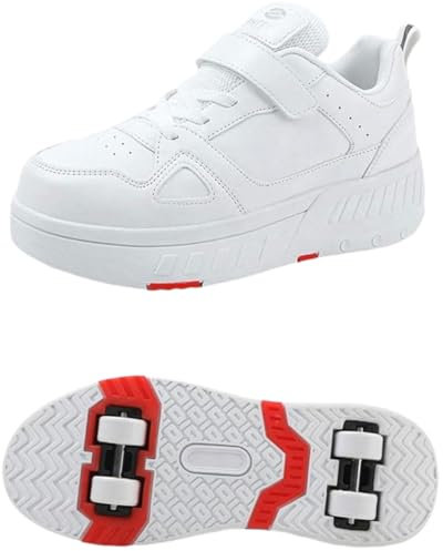 Roller Skate Shoes Rollschuhe Schuhe Mit Rollen Skateboardschuhe,Inline-Skate, verstellbar Damen Schuhe mit Rollen für mädchen,Laufen Skateboard,Inline Rollschuhe,Weiß-33 EU