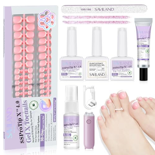 Saviland Kit pour Ongles de Pied Epais Press-on: 216 Ongles de Pied en Forme de French Confortable, 18 Tailles Capsule Apparence Naturelle avec Lampe a Ongle et Colle a Ongle