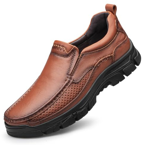 WNUKATO Chaussures pour Hommes Mocassins Confortables et Respirants Antidérapants et résistants à l'usure Chaussures en Cuir décontractées fabriquées à la Main Orange 42 EU