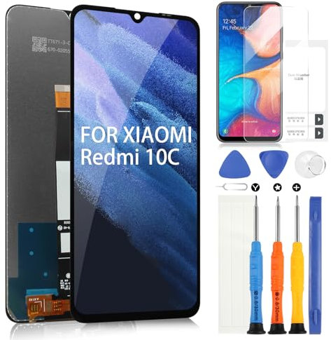 LCD Pantalla para Xiaomi Redmi 10C LCD para Redmi 10C 220333QAG 220333QBI 220333QNY 220333QL LCD Pantalla Táctil Digitizer Glass con Kit Reparación (Negro, No para Redmi 10)