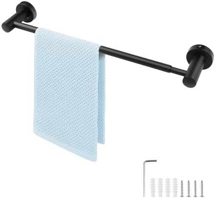 Porte Serviette Noir, 40 cm à 70 cm Porte Serviettes Rétractable, Acier Inoxydable Porte Serviette, Conception à Vis Cachée, pour Chambre, Salle de Bain et Salon 0XBIT