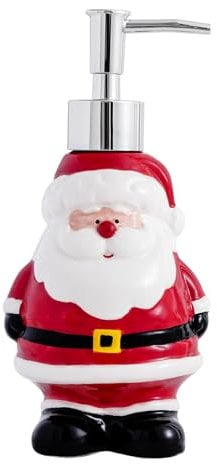 Ceramic Soap Dispenser Christmas Decor, 3D Jolly Santa Claus Design, Refillable Liquid Hand Soap Bottle with Pump, Christmas Winter Bathroom or Kitchen Accessory