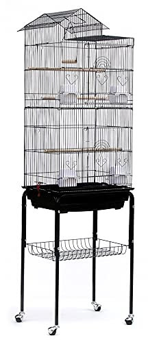 Vogelkäfig,Vogelvoliere,Voliere,Vogelhaus,Papageienkäfig,Tierkäfig,Käfig,Sittichkäfig,Vogel,mit Holzstangen,Nagerkäfig,klein Metall Vogelvoliere,mit Rollen & Ablage& Dach (46 * 35.5 * 158.5cm)