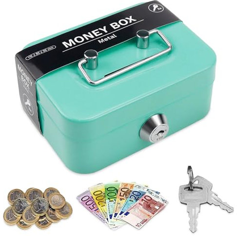 Riisoyu Geldkassette abschließbar, Kleine Geldkassette Kleiner Safe Elegant Geldkassette aus Stahl mit 2 Schlüsseln Tresor Trinkgeldkasse Geldkasse für Münzen & Scheine, 11.5 X 8.5 X 5.8 cm (Grün)