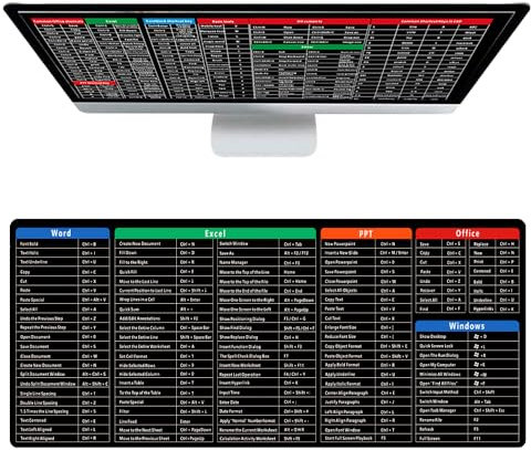 Dhqkqg Keyboard Excel Shortcuts Mouse Mat, 80x30cm Large Mouse Pad, Non-Slip Desk Mat, Excel Mouse Mat, Multifunctional Gaming Mousepad, Large Desk Pad for Laptop MacBook PC Office Home