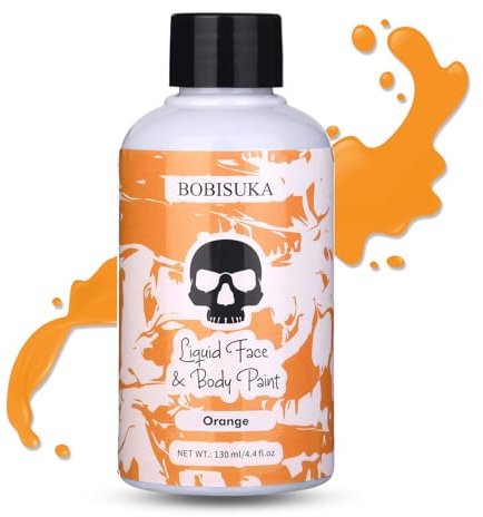 BOBISUKA Orange Face Body Paint Liquid Texture Washable Non Toxic Facepaint Fast Drying Foundation Makeup for or Halloween Pumpkin Cosplay SFX Costume Party Large Capacity(130ml)