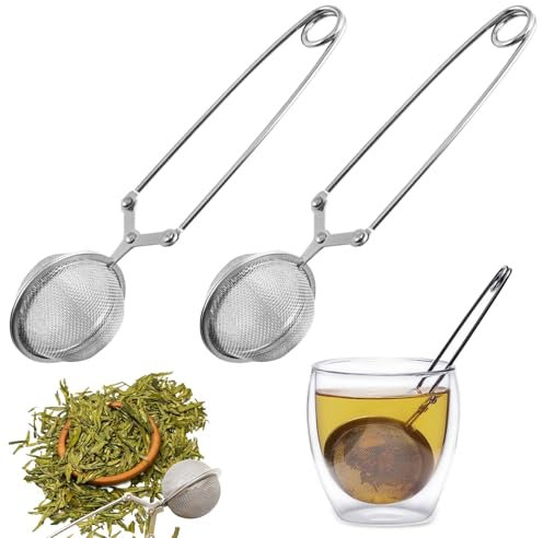 Teesieb für Losen Tee,2 Stück Teezange,Teeei für Losen Tee,Edelstahl Tee Ei Sieb,Teesieb für Tasse,Tea Infuser,Runden Teekugel - Silber,Ø 4.5 cm