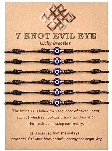 MANVEN 6 Stück Böser Blick Armband Evil Eye Schutz Seil Kabbalah Glücksarmband Nazar Amulett Rakhi Geschenke für Männer Frauen Jungen Mädchen Familie Freunde Tibetisches Türkisches
