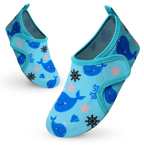 Vorvowry Chaussure Plage Enfant Fille Garçon Antidérapant Séchage Rapide Lumière Piscine Aquatique Chaussures d Eau Baleine Bleu Clair 22-23