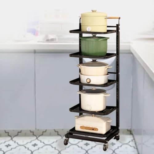 Wooden Microwave Shelf Stand with Pan Storage Kitchen Cupboard nizer Set Storage Boxes and Rack on Wheels Black 5 * 5 Boards