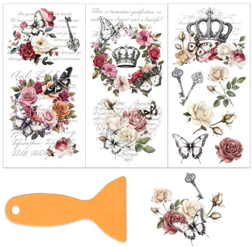 OLYCRAFT 3 Stück/Set Vintage Rosen Transferfolien Zum Aufreiben Für Möbel Und Kunsthandwerk 15x30cm Transferaufkleber Für Möbel Mit Vintage Motiv Transferaufkleber Zum Aufreiben Für Holzmöbel