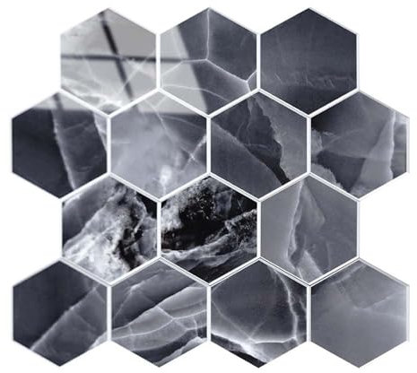 Wandverkleidung Selbstklebemosaik/Selbstklebende XL Hexagon Mosaikfliesen – Hochglanz Onyx Anthrazit