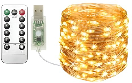 Clarhill USB Fairy Lights 1Pack,65.6ft/20M Warm White 200LED USB Cooper Wire String Lights with Remote Control, 8 Modes, Timing & Dimmable for Christmas Bedroom Indoor Outdoor Decor