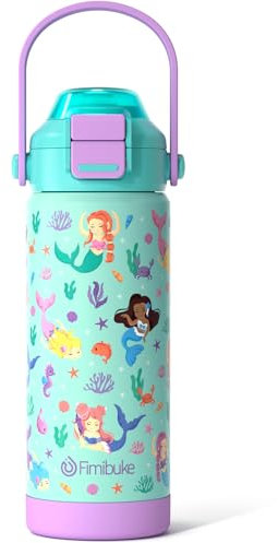 Fimibuke Isolierte Kinder-Wasserflasche mit Pop-Open-Trinkhalm und Ausgießer, 2-in-1-Deckel, auslaufsicher, 18/8 Edelstahl, BPA-frei, Kinderbecher für Reisen, Schule, Jungen, Mädchen, Kleinkinder, 1