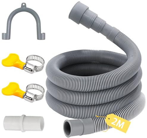 XIEXIESHER Tubo di Scarico per Lavastoviglie, 1M/1.5M/2M/3M/4M/5M/6M, Ø Ø 20/24/30/38 mm Prolunga per Tubo di Scarico, con Staffa e Fascette Stringitubo, per Lavastoviglie(2M)