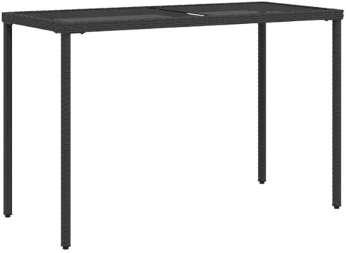 ULUYYUC Kleiner Esstisch Campingtisch Bartisch Coffee Table - Gartentisch mit Glasplatte Schwarz 115x54x74 cm Poly Rattan für Balkon Bar Garten Küche