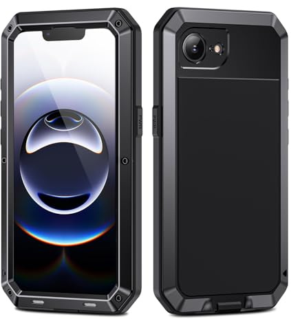 Focusor für iPhone 16e / iPhone 17e Hülle Metall 360 Grad Outdoor Stoßfest | Schwarz,Military,Robust,Armor,Hardcase,Staubdicht,Baustelle,Komplett Schutzhülle,Handyhülle mit Displayschutz,Heavy Duty