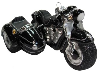 Krebs Glas Lauscha - Christbaumschmuck/Weihnachtsbaumanhänger aus Glas - Motiv: Motorrad mit Beiwagen - Farbe: Silber/Schwarz - Größe: 15 cm